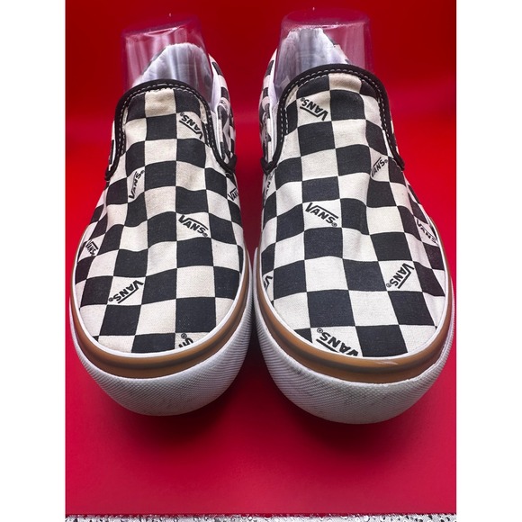 Vans Slip-On Platform Checkerboard Logo Black White Gum Mens 8 Womens 9.5 500714